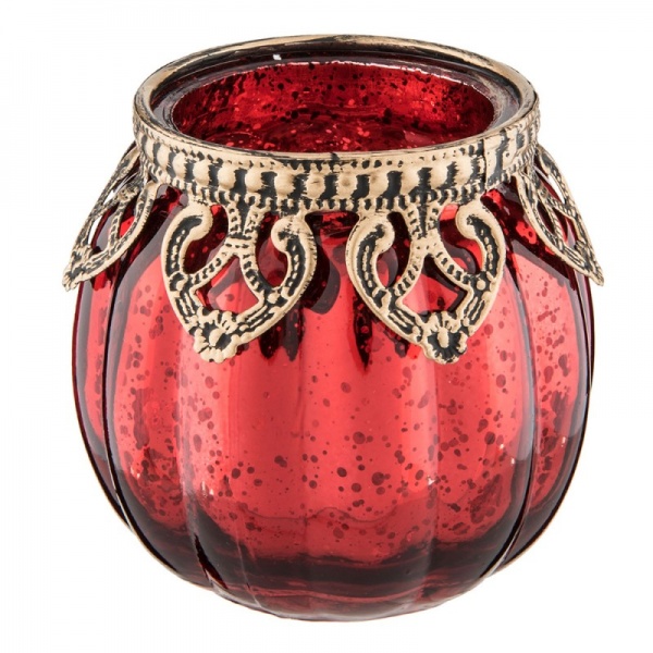 Porte-bougie � 8x8 cm Rouge Couleur or Verre M�tal Porte-bougies