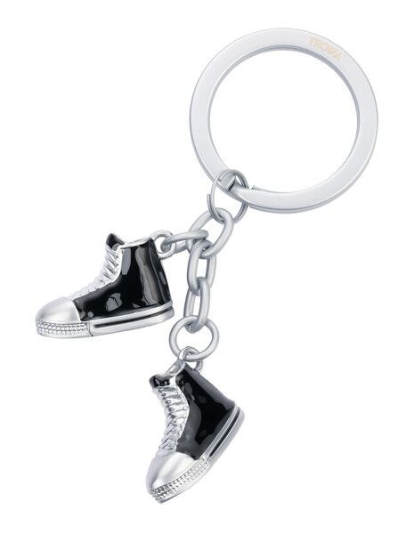 Porte-cl�s, 2 breloques, chaussures \ CHUCKS\  argent�/noire
