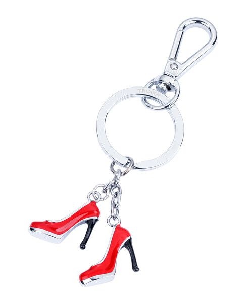 Porte-cl�s deux talons hauts, rouge, mousqueton m�tal coul�, chrom�, brillant