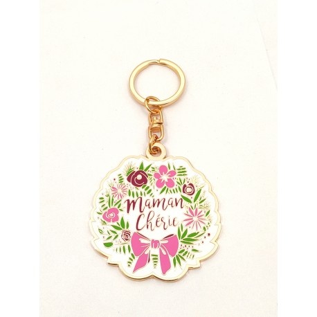 Porte-cl�s en m�tal - Floral rose (Maman ch�rie)