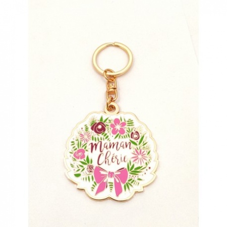 Porte-clés en métal - Floral rose (Maman chérie)