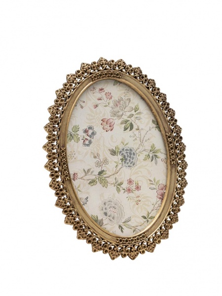 Porte photo - cadre photo -  dor� ovale fleuri (13x9)