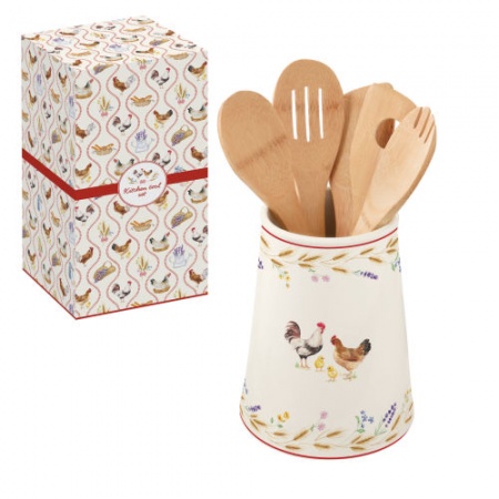 PORTE USTENSILE D15 H19CM EN PORC-AVEC 5 USTENSILES DE CUISINE EN BAMBOU COUNTRY LIFE