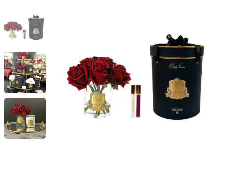 Red Rose Bouquet - Red Rose Buds - GOLD Badge - vase clair  - Roses Rouges 
