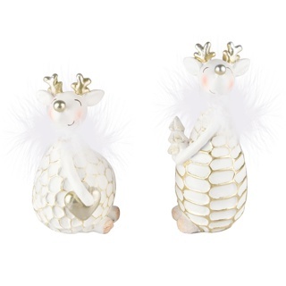 Renne assis ou debout /arbre/coeur, blanc/or, r&eacute;sine, 6x5x12cm