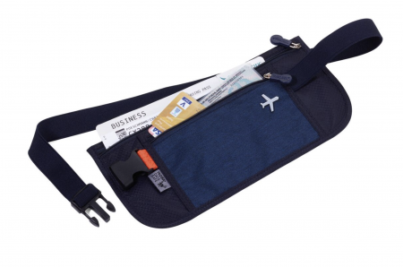 Sac banane, 2 poches, protection de lecture RFID, fermeture à glissière, polyester, bleu