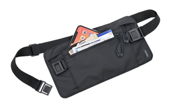 Sac banane, tarpaulin/bache en PP, protection RFID 2 compartiments zipp�s, noir