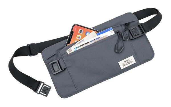 Sac banane,plastique marin recycl�, protection RFID 2 compartiments zipp�s, gris fonc�