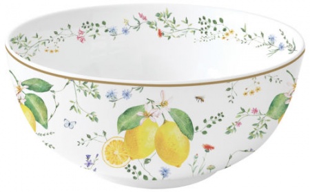 SALADIER ¯ 23CM ht10,5CM EN PORCELAINE FLEURS ET CITRONS