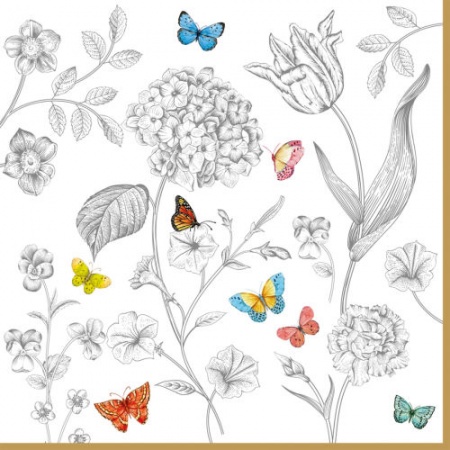 Serviettes en Papier 33 x 33 cm - FLEURS et PAPILLONS