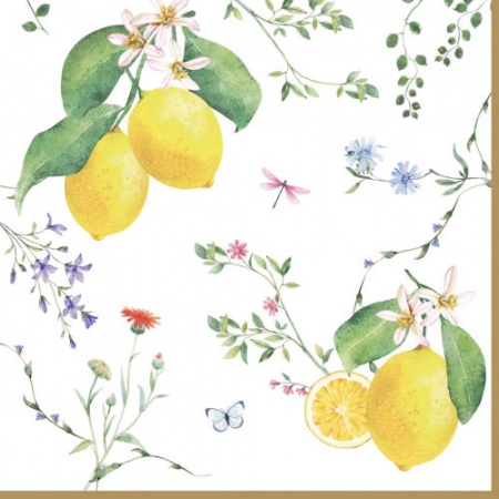 SERVIETTES EN PAPIER 33X33CM FLEURS ET CITRONS