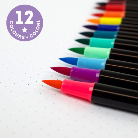 SET DE 12 FEUTRES PINCEAUX - BRUSH MARKERS - MULTICOLOR