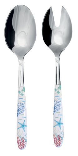 SET DE 2 COUVERTS A SALADE ACIER INOXYDABLE 18Cr AVEC POIGNEE DECOREE