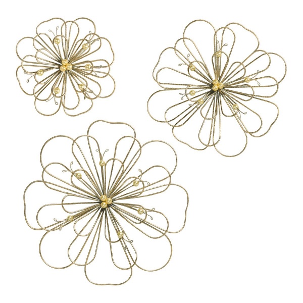 Set de 3 Fleurs perles m�tal finition laiton