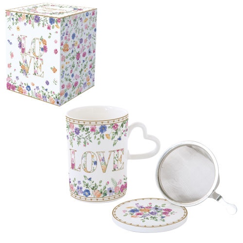 Set Infuseur en Porcelaine 350 ml avec couvercle et Poign�e en Forme de C?\ ur - MON AMOUR