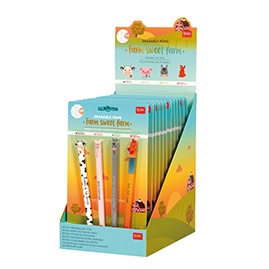 SET OF 4 ERASABLE GEL PENS_KIT_12PCS - SET DE 4 STYLOS GEL EFFA�ABLE - COW + PIGGY + DONKEY + ROOSTER (vache-cochon-�ne-coq)