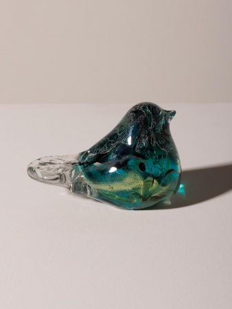 Sulfure Oiseau en verre noir & turquoise fonc&eacute;