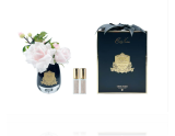 Tea Rose French Pink - Black Glass with GOLD\nROSES \ ROSE\  - VASE OVAL NOIR - BOITE RECTANGULAIRE NOIRE