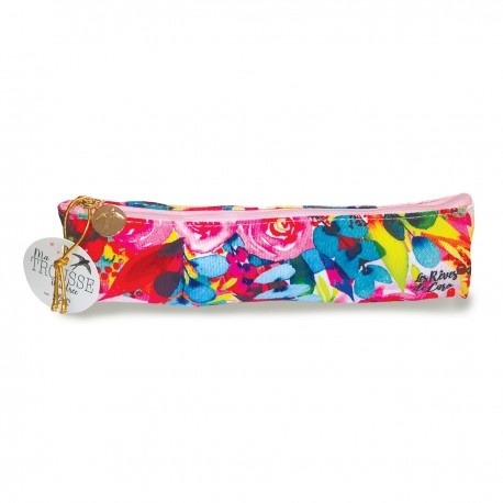 Trousse � crayons en coton - Floral rose