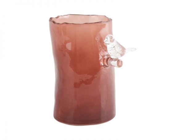 Vase \ Bird On Branch \  PM - RED OCHRE - Vase \ Un oiseau sur la branche\  PM - ROUGE