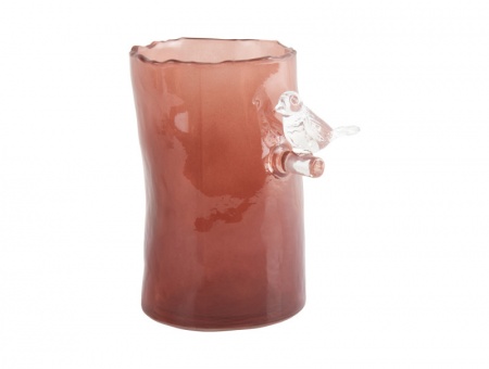 Vase \ Bird On Branch \  PM - RED OCHRE - Vase \ Un oiseau sur la branche\  PM - ROUGE