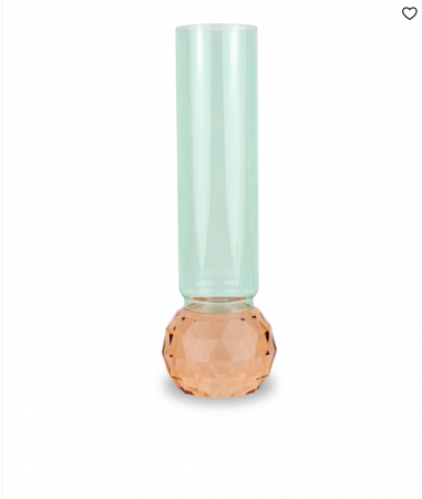 Vase en verre avec base à effet diamant. Couleur : pêche et bleu clair.