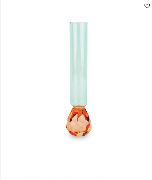 Vase en verre avec base � effet diamant. Couleur : p�che et bleu clair.