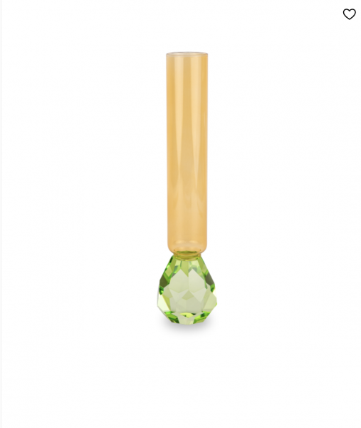 Vase en verre avec base � effet diamant. Couleur : vert et orange.
