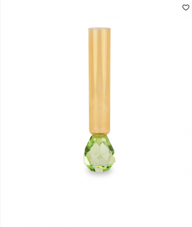 Vase en verre avec base à effet diamant. Couleur : vert et orange.